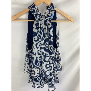 Cece Patterned High Neck Blouse Size Small